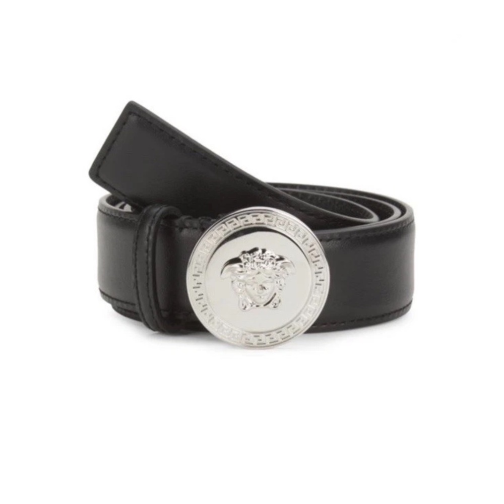 Versace Logo Leather Medusa Belt 70/28 DVITT8 Black Leather